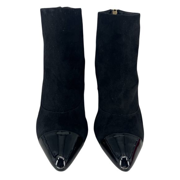 Chanel 2020 CC Suede Pearl Heel Cap Toe Logo Boots Black - Picture 5 of 16